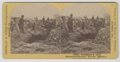 Vista estereográfica de la mina de hierro Salamander de Kirk, Coleman & Company después del incendio de Chicago de 1871 de American Photographer